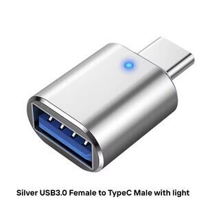 2 Pack Silver Aluminum USB-C Adapter USB 3.0 Female with LED Light
